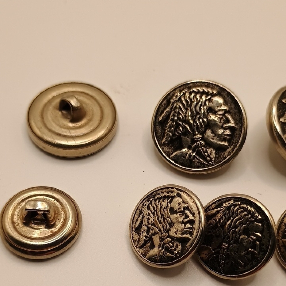 Vintage Chrome and Black Indian Head Button Set - Picture 2 of 3